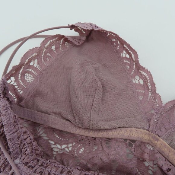 PINK Victorias Secret Medium Purple Lace Bralette Bra Strappy Wireless Lined - Picture 8 of 14